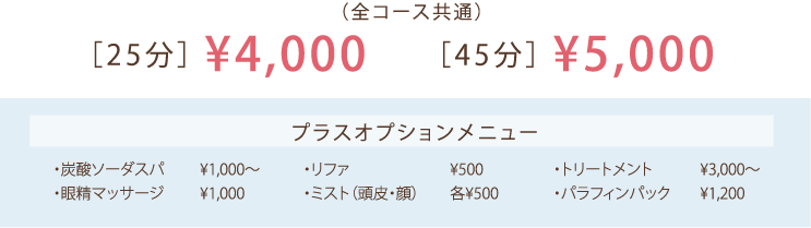 全コース共通[25分]¥4,000[45分]¥5,000